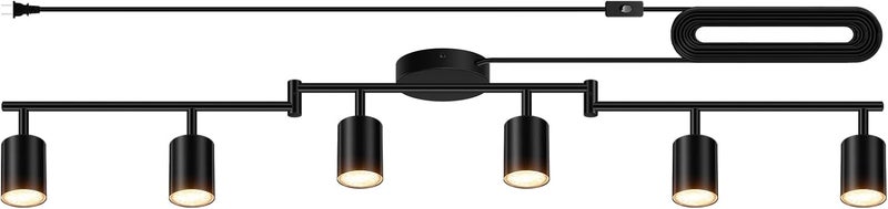 AUQUEE Plug in Track Lighting, LED Track Lighting Fixtures Ceiling, Black 6-Light Kitchen Light Kit, Plug in Wall Light with 14.8ft Power Cord, Rotatable Ceiling Spotlight for Bedroom(GU10 Socket, NO Bulb) - Image 1